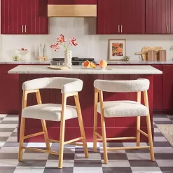 Kirklands Home Bar Stools & Counter Height Stools|Boucle Curved Back Ezra Counter Stool Ivory