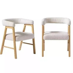 Kirklands Home Dining Chairs|Boucle Curved Ezra Dining Chairs, Set of 2 Ivory