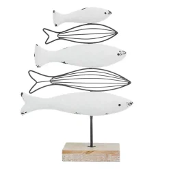 New Ivory Distressed Coastal Fish School Statue Statues & Figurines