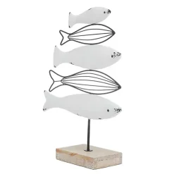 New Ivory Distressed Coastal Fish School Statue Statues & Figurines