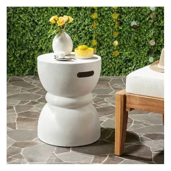 Kirklands Home Outdoor Tables|Drum Accent Table with Handles Ivory