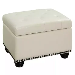 Kirklands Home Benches & Ottomans|Faux Leather Jessy Storage Ottoman Ivory