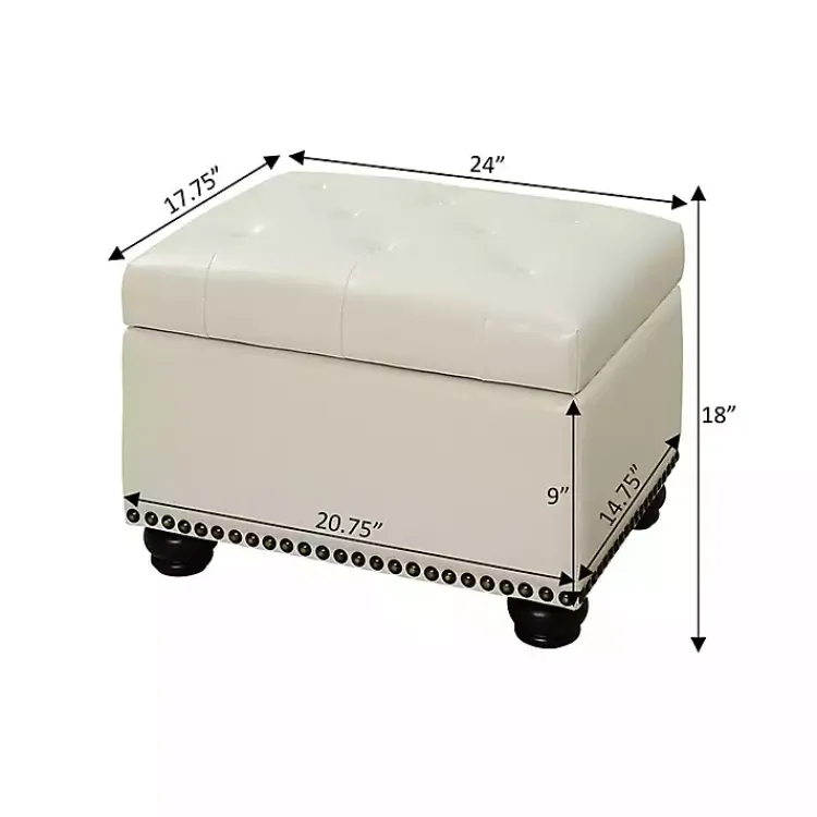 Kirklands Home Benches & Ottomans|Faux Leather Jessy Storage Ottoman Ivory