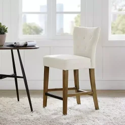 Kirklands Home Bar Stools & Counter Height Stools|Ivory Harrison Tufted Counter Stool White
