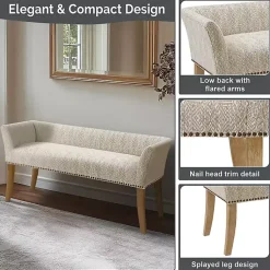 Kirklands Home Benches & Ottomans|Patterned Short Wingback Upholstered Bench Ivory