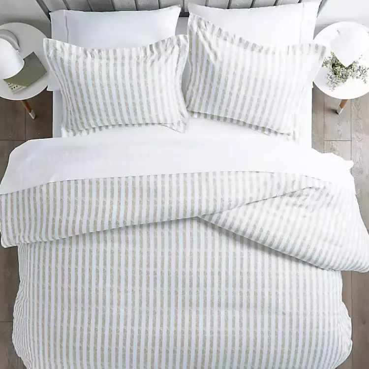 Kirklands Home Duvets|Rugged Stripes Puffed 3-pc. Queen Duvet Set Ivory