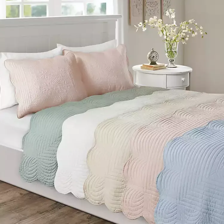 Kirklands Home Bedspreads & Coverlets|Scalloped Monica 3-pc. Queen Coverlet Set Ivory