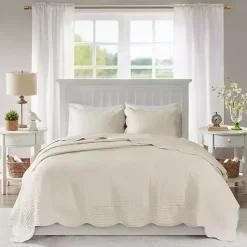 Kirklands Home Bedspreads & Coverlets|Scalloped Monica 3-pc. King Coverlet Set Ivory