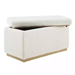 Kirklands Home Benches & Ottomans|Ivory Sherpa & Pine Rectangle Storage Ottoman