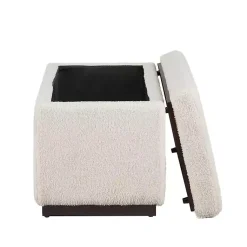 Kirklands Home Benches & Ottomans|Ivory Sherpa & Walnut Rectangle Storage Ottoman