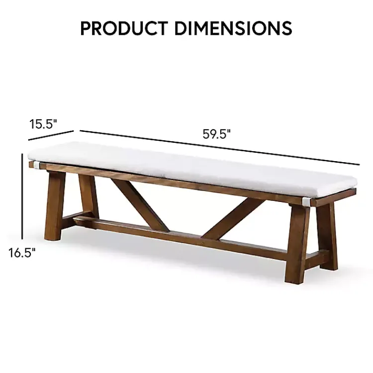 Kirklands Home Dining Chairs|Upholstered Rustic Wood Katie Dining Bench Ivory