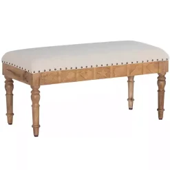 Kirklands Home Benches & Ottomans|Upholstered Seashell Wood Bench Ivory
