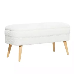 Kirklands Home Benches & Ottomans|Upholstered Wood Leg Storage Bench Ivory