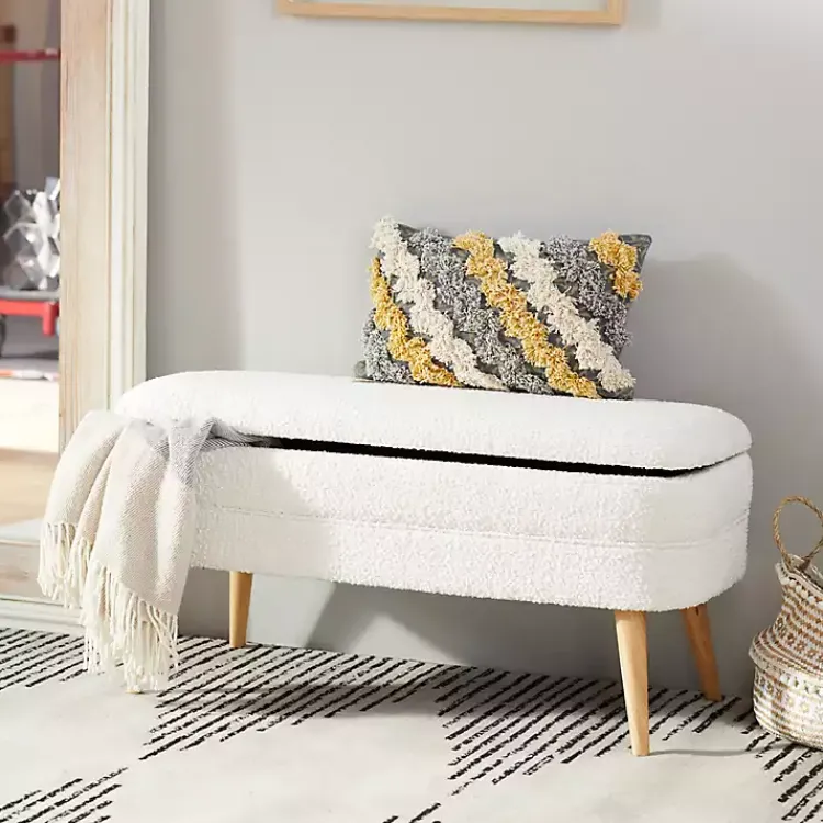 Kirklands Home Benches & Ottomans|Upholstered Wood Leg Storage Bench Ivory