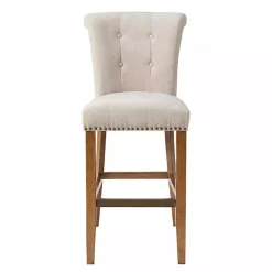 Kirklands Home Bar Stools & Counter Height Stools|Ivory Wesley Tufted Bar Stool with Nailhead Trim White