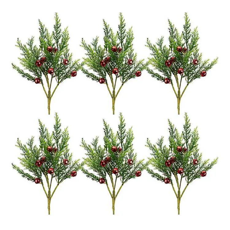 Outlet Jingle Bells and Pine Tree Picks, Set of 6 Christmas Tree Decorations