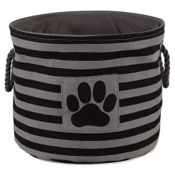 Clearance Large Black Paw Patch Stripe Round Pet Basket Baskets & Boxes