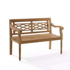 Kirklands Home Outdoor Seating|Lattice Teakwood Slatted Outdoor Bench Tan