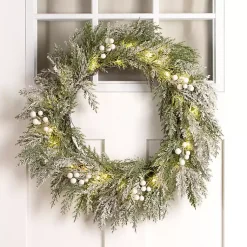 Best LED Frosted White Berry Cedar Christmas Wreath Wreaths