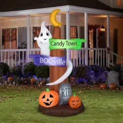 LED Ghost Street Sign Halloween Inflatable, 8 ft. Halloween