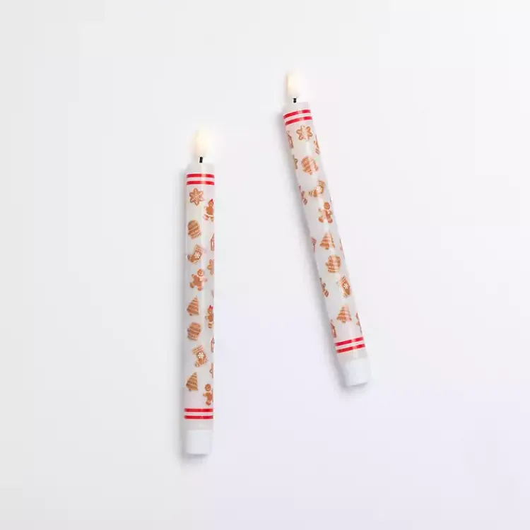 New LED Gingerbread Man Taper Candles, Set of 2 Flameless Candles