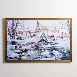 Discount LED Snowy Village Scene Canvas Art Print Christmas Art & Wall Decor