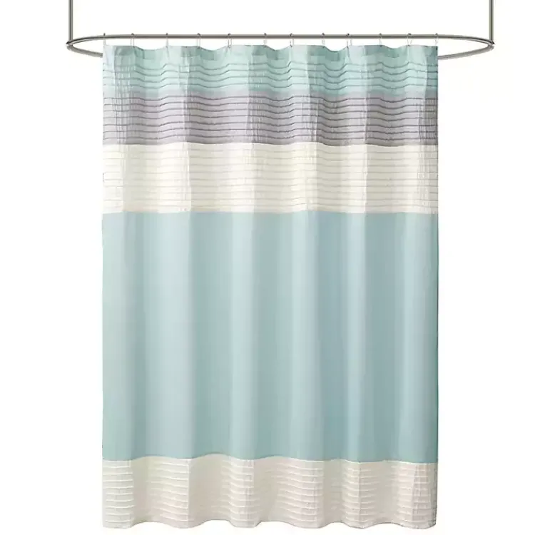 Kirklands Home Shower Curtains|Light Colorblock Silky Shower Curtain Blue
