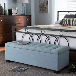 Kirklands Home Benches & Ottomans|Light Grid Tufted Upholstered Ottoman Blue