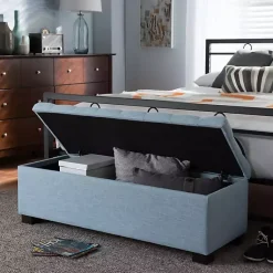 Kirklands Home Benches & Ottomans|Light Grid Tufted Upholstered Ottoman Blue