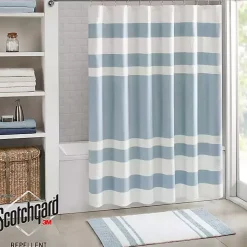 Kirklands Home Shower Curtains|Light Blue Striped Waffle Shower Curtain