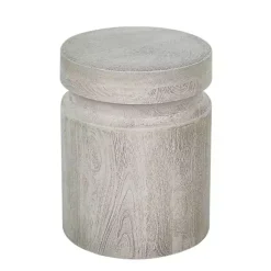 Kirklands Home Accent & End Tables|Light Cream Wood Cylinder Accent Table White