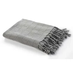 Light Checkered Weave Fringe Throw Blankets & Throws