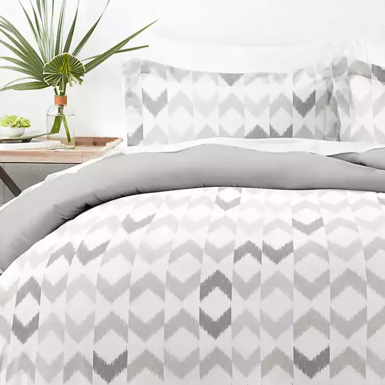 Kirklands Home Duvets|Light Gray Chevron 3-Pc. Queen Duvet Cover Set
