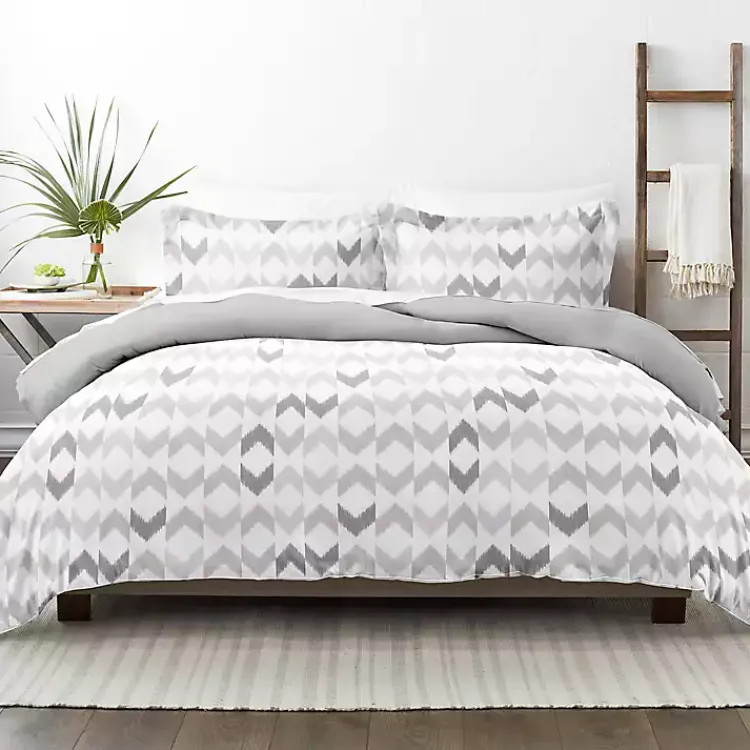 Kirklands Home Duvets|Light Gray Chevron 3-Pc. Queen Duvet Cover Set