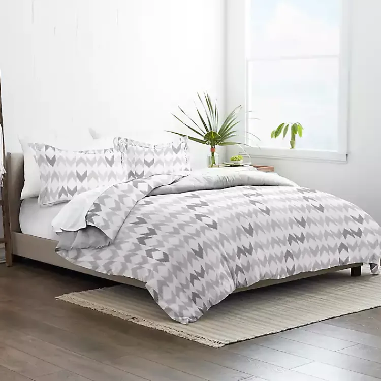 Kirklands Home Duvets|Light Gray Chevron 3-Pc. Queen Duvet Cover Set
