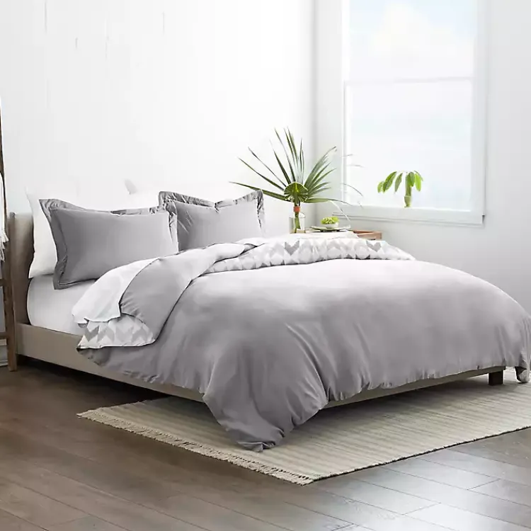 Kirklands Home Duvets|Light Gray Chevron 3-Pc. Queen Duvet Cover Set