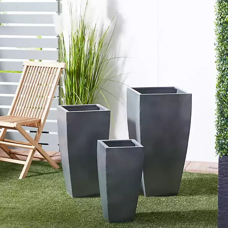 Kirklands Home Planters|Light Metal Round Tapered Planters, Set of 3 Gray