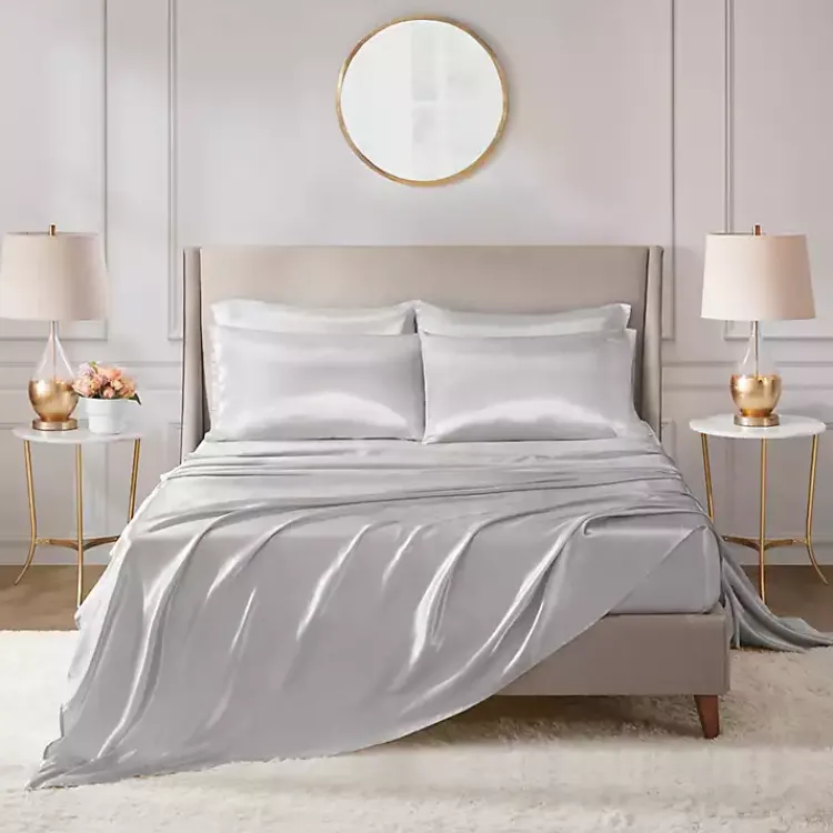 Kirklands Home Bed Sheets|Light Satin 6-pc. California King Sheet Set Gray