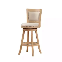 Kirklands Home Bar Stools & Counter Height Stools|Linen and Wood Nailhead Swivel Bar Stool Tan