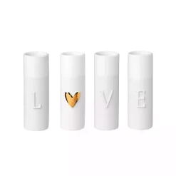 Hot Love Gold Heart White Ceramic Mini Vases, Set of 4 Vases
