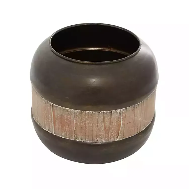 Hot Mahogany Wood and Metal Jar with Lid, 11 in. Decorative Bowls & Jars