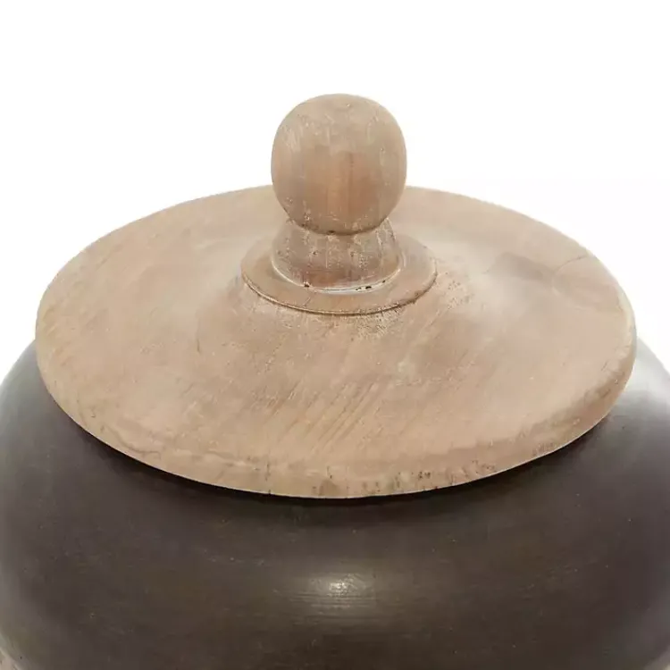 Hot Mahogany Wood and Metal Jar with Lid, 11 in. Decorative Bowls & Jars