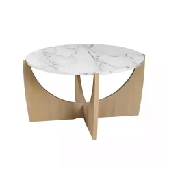 Kirklands Home Coffee Tables|Marble & Oak Open Base Round Coffee Table Tan