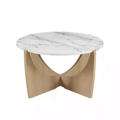Kirklands Home Coffee Tables|Marble & Oak Open Base Round Coffee Table Tan