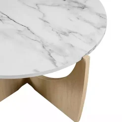 Kirklands Home Coffee Tables|Marble & Oak Open Base Round Coffee Table Tan