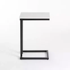 Kirklands Home Accent & End Tables|Marble Modern Black Metal C-Table White