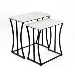 Kirklands Home Accent & End Tables|Marble Nesting Accent Tables, Set of 2 White