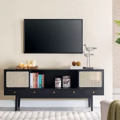 Kirklands Home Tv Stands & Media Consoles|Matilda Midcentury Woven Cane Media Cabinet Black