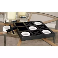 New Matte Black and White Wooden Tic Tac Toe Board Decorative Accents