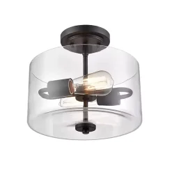 Kirklands Home Flush Mount Lighting|Matte Drum Semi-Flush Mount Light Black
